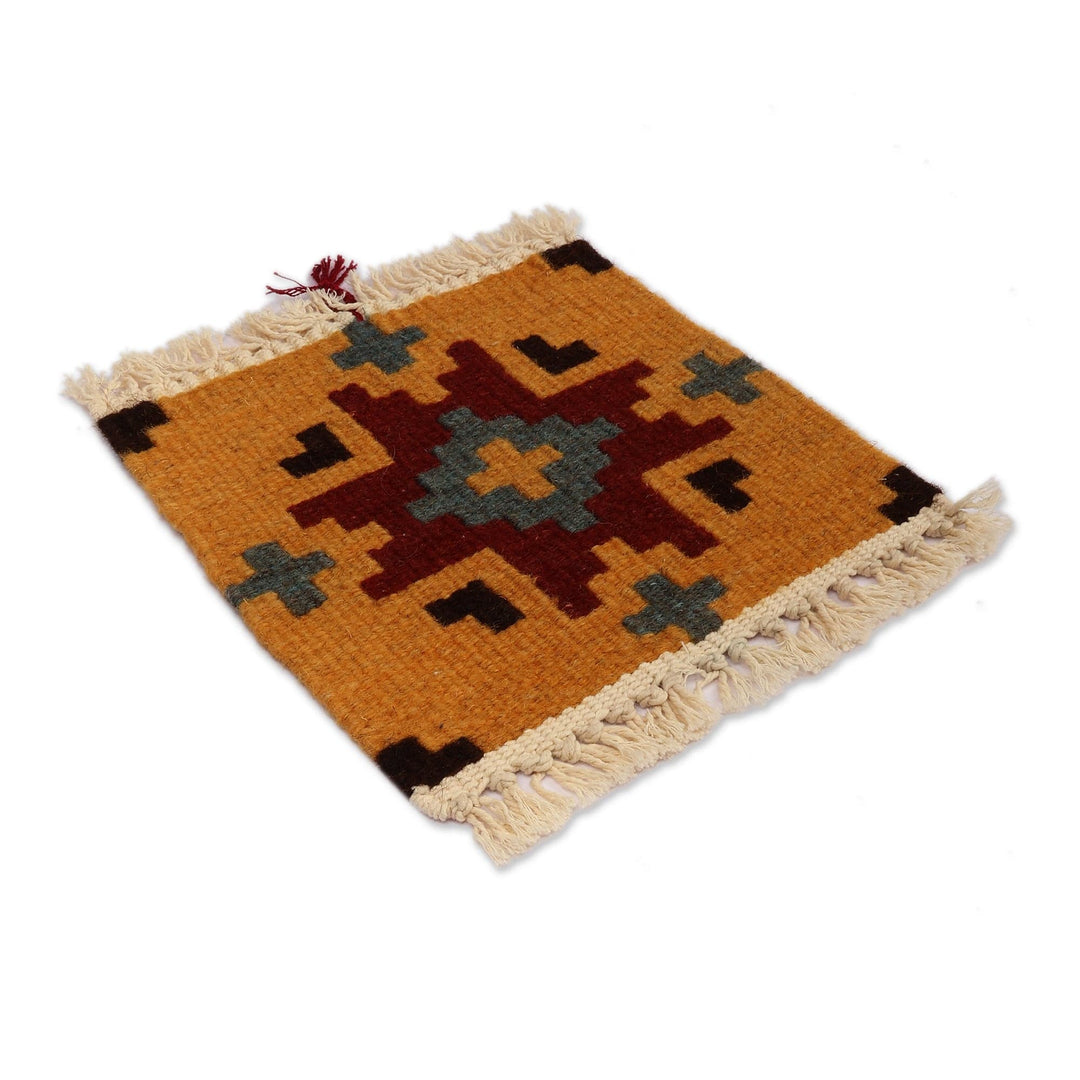 Woven Yellow Wool and Cotton Blend Wall Hanging from Armenia - Evening Cross