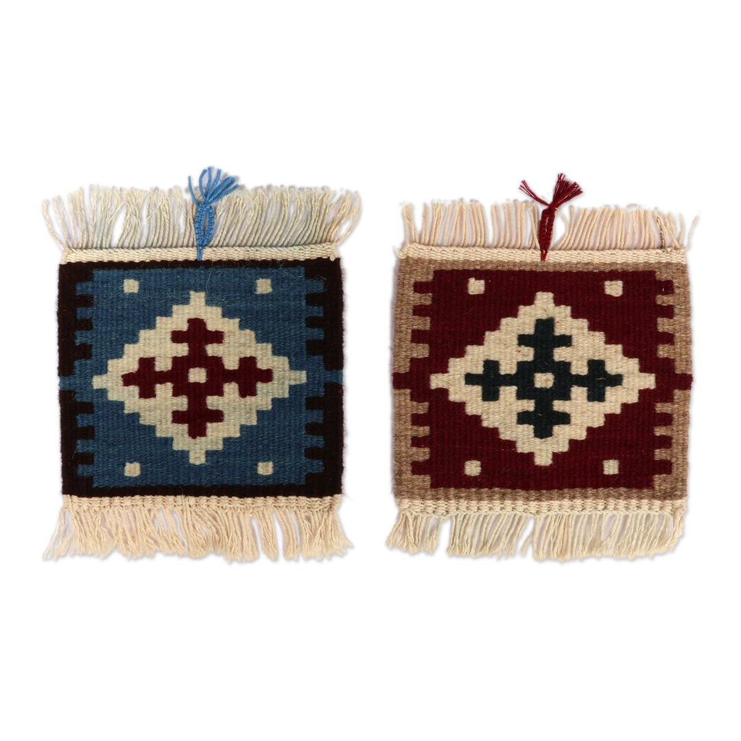 Blue and Red Loomed Cross-Themed 2-Piece Wall Hanging Set - Water & Fire