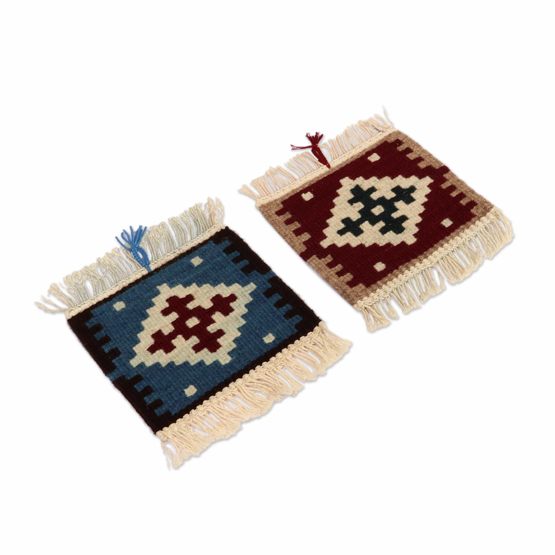 Blue and Red Loomed Cross-Themed 2-Piece Wall Hanging Set - Water & Fire