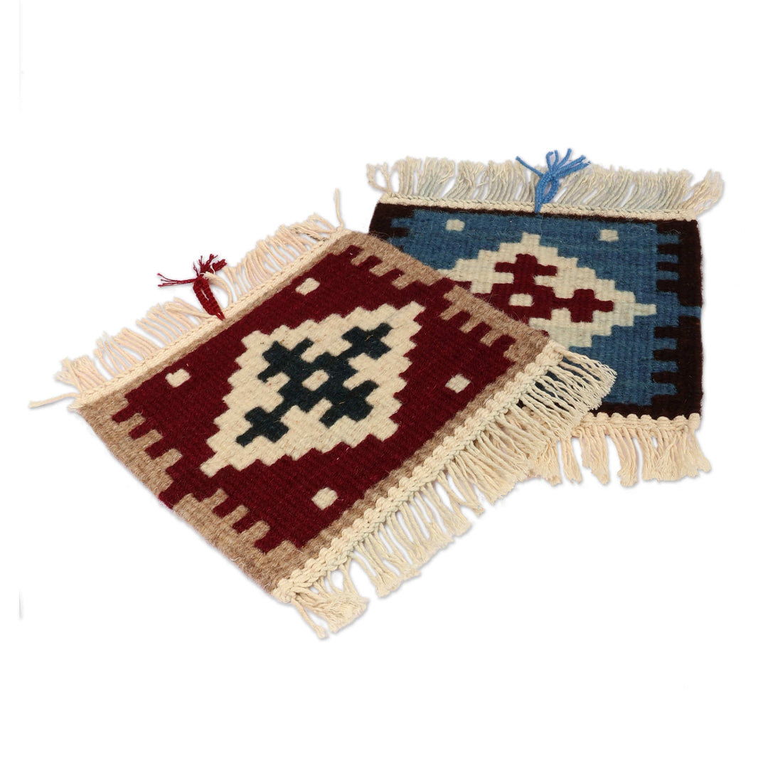 Blue and Red Loomed Cross-Themed 2-Piece Wall Hanging Set - Water & Fire