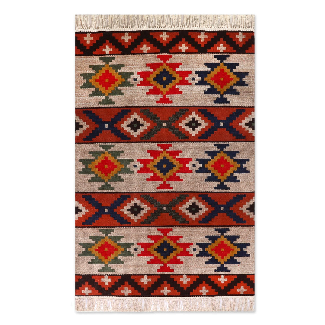 Geometric-Patterned Wool and Cotton Blend Area Rug (2x3) - Traditional Parade