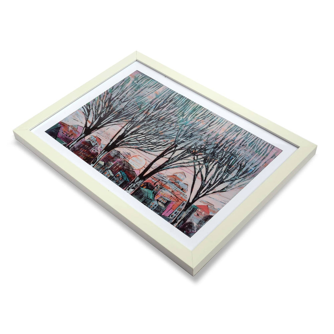 Framed Sunset Village Themed Giclée Art Print on Photo Paper - Rose Sunset