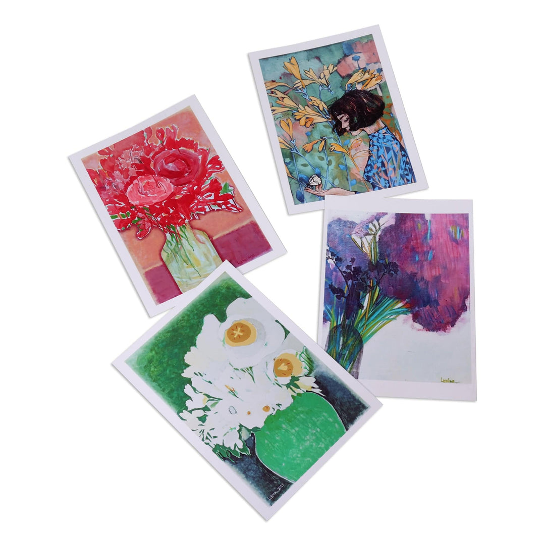 Floral Impressionist 4-Piece Paper Photograph Postcard Set - Floral Salute
