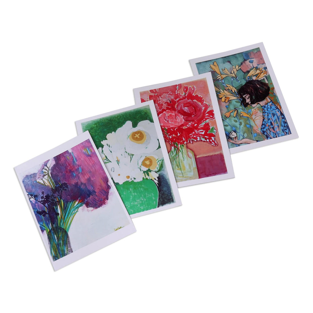 Floral Impressionist 4-Piece Paper Photograph Postcard Set - Floral Salute