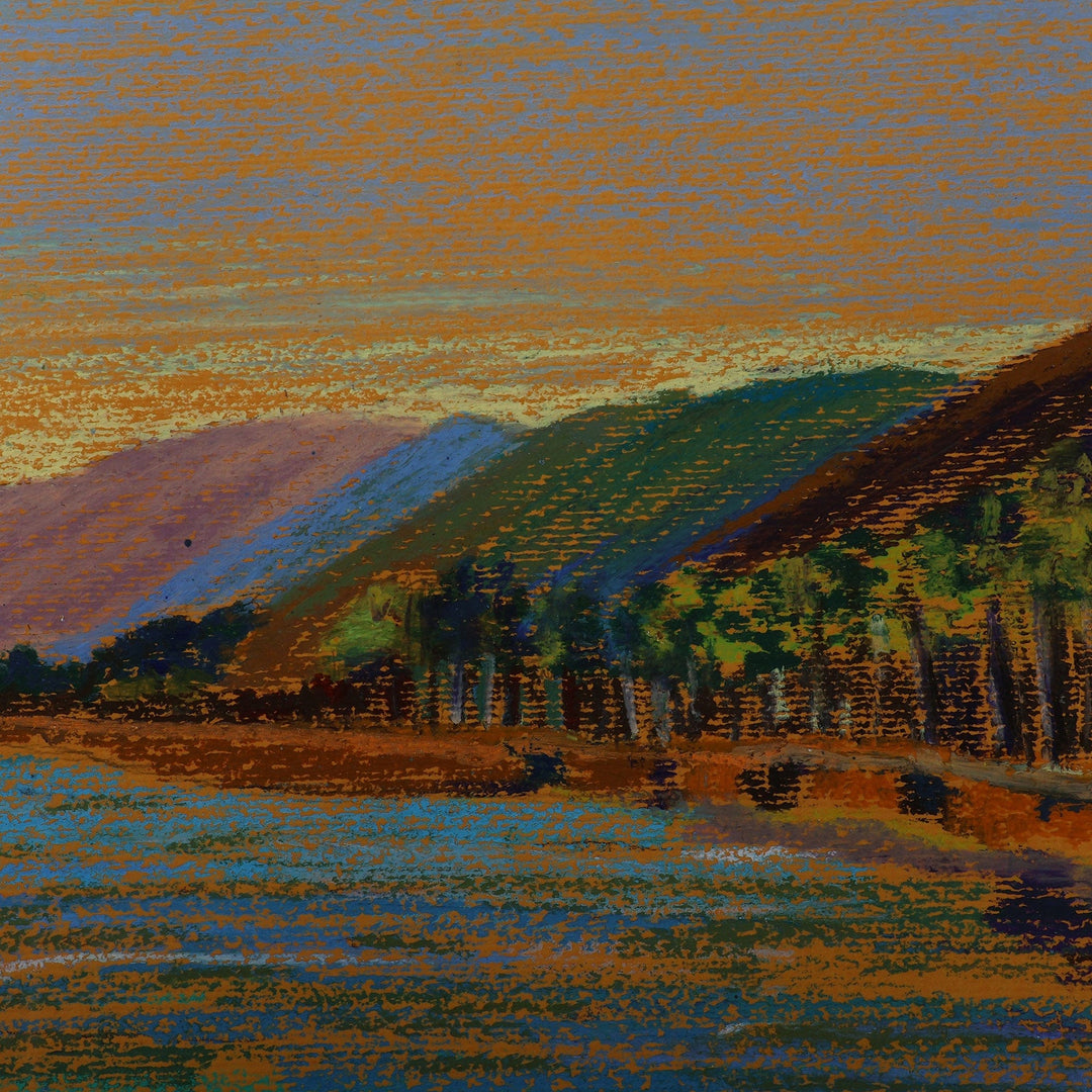 Impressionist Oil on Paper Lake Sevan Landscape Painting - Lake Sevan