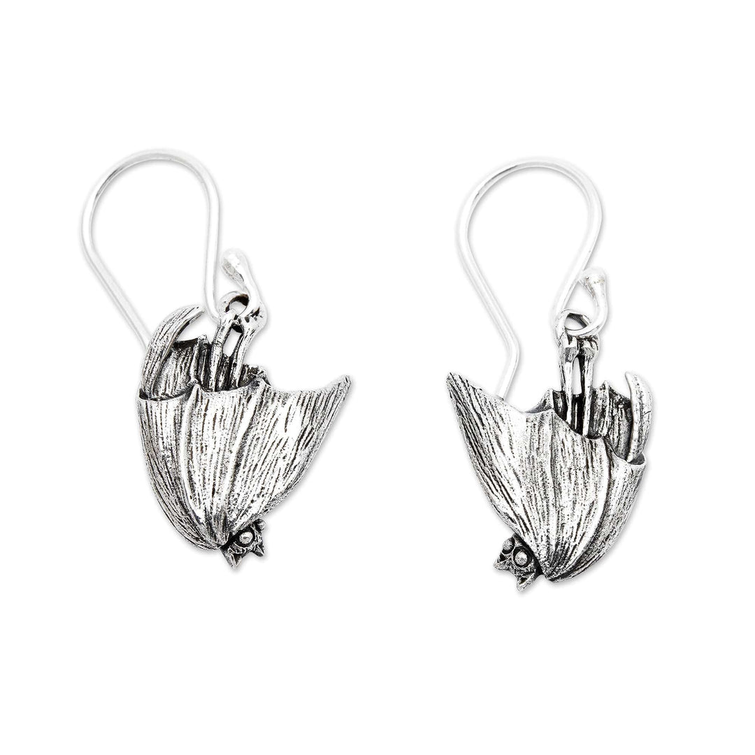 Gothic-Inspired Bat-Shaped Sterling Silver Dangle Earrings - Nocturnal Spirit