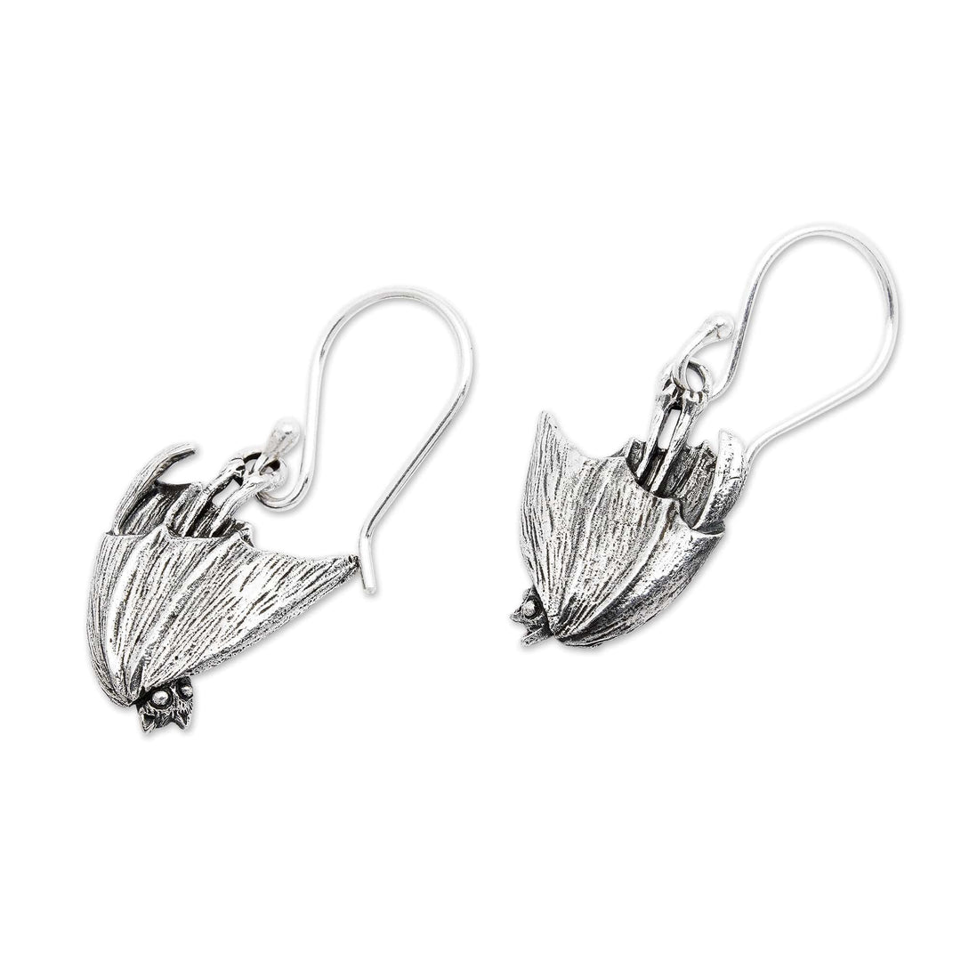 Gothic-Inspired Bat-Shaped Sterling Silver Dangle Earrings - Nocturnal Spirit