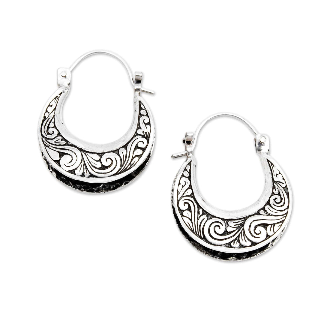 Balinese-Inspired Artisan-Made Sterling Silver Hoop Earrings - Jungle Nimbus