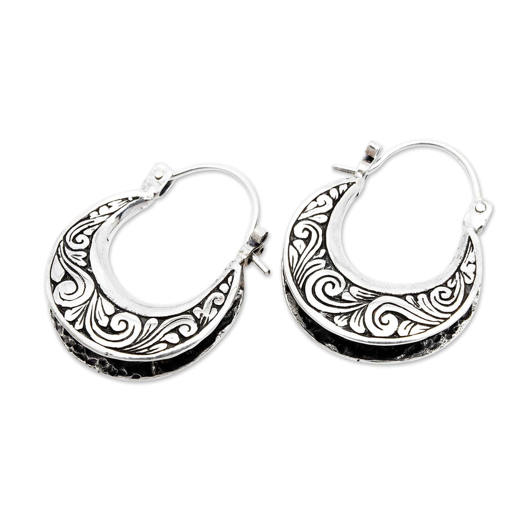 Balinese-Inspired Artisan-Made Sterling Silver Hoop Earrings - Jungle Nimbus