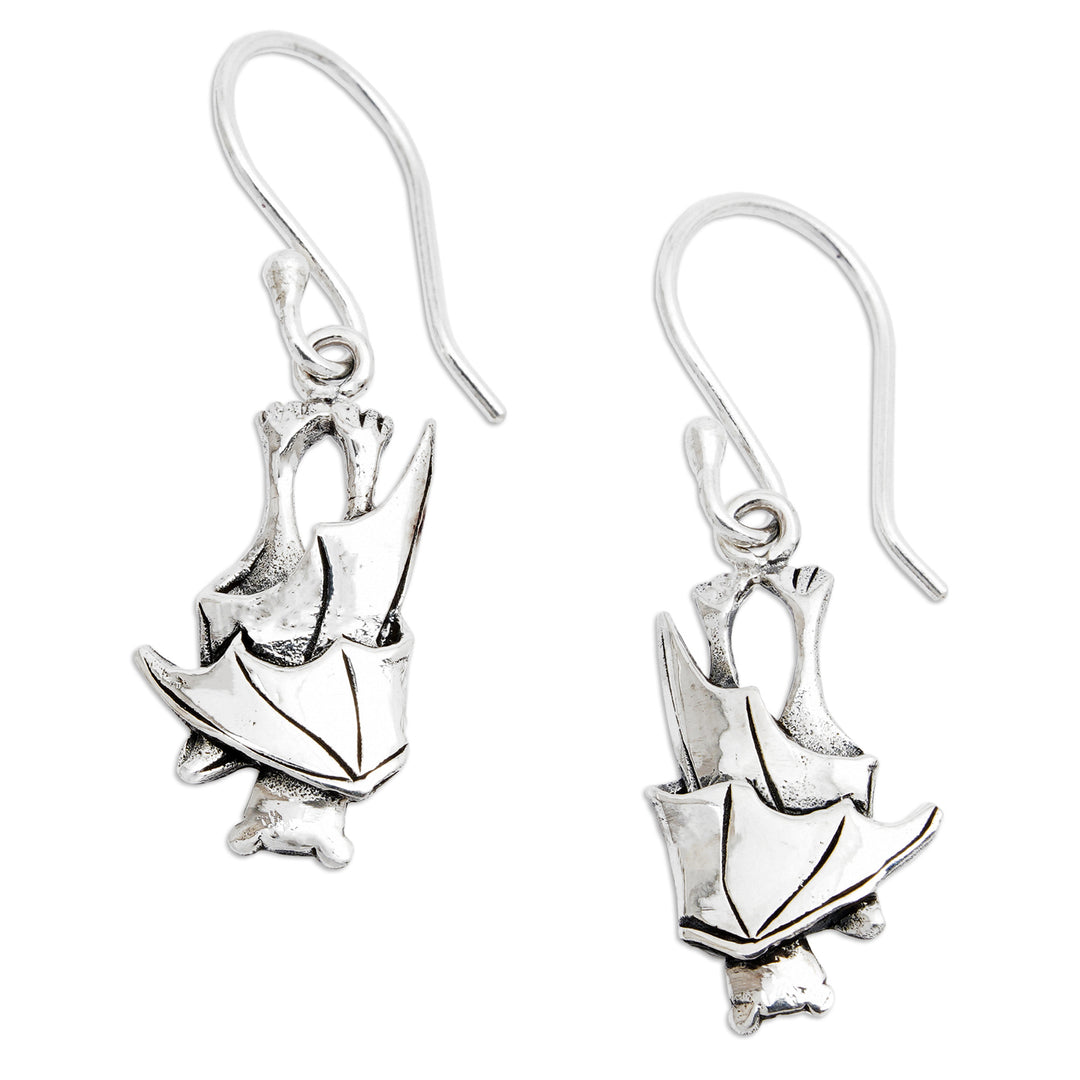Polished and Oxidized Bat Sterling Silver Dangle Earrings - Soul of the Night