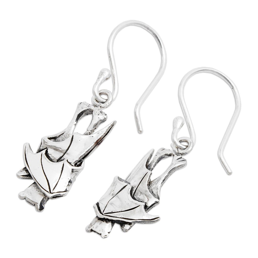 Polished and Oxidized Bat Sterling Silver Dangle Earrings - Soul of the Night