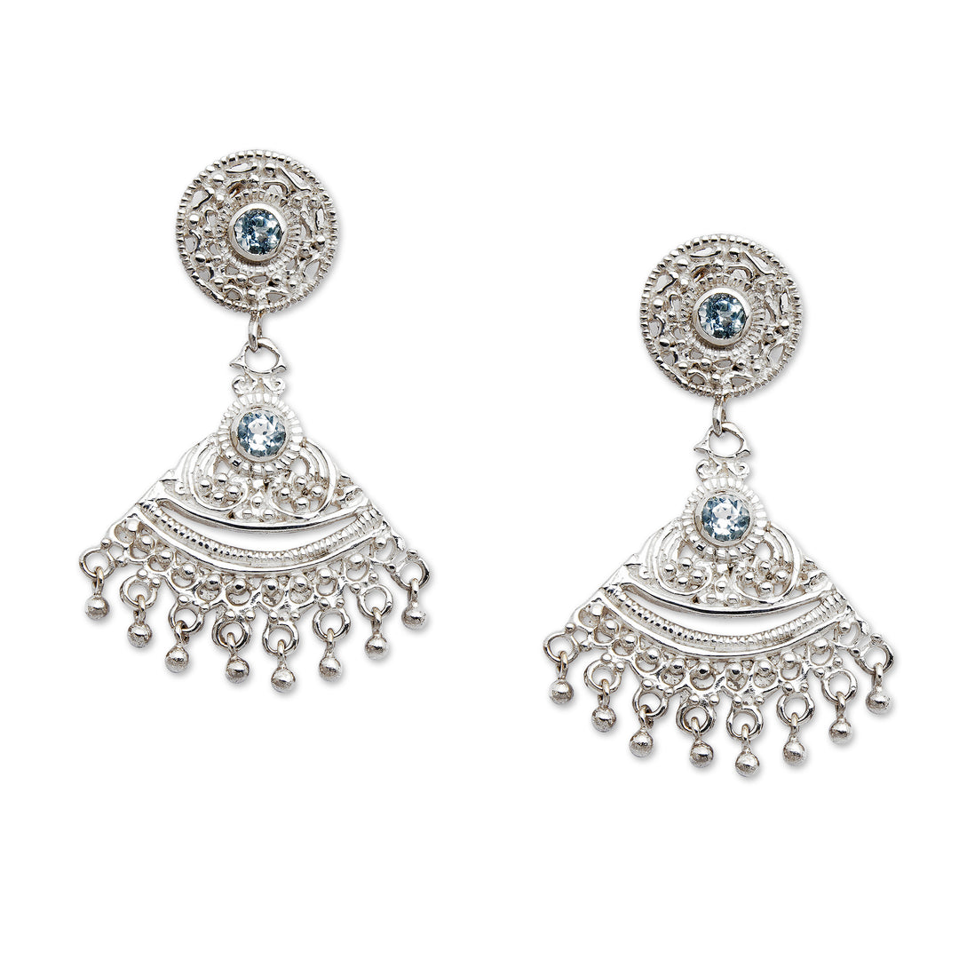 High-Polished 1-Carat Faceted Blue Topaz Chandelier Earrings - Heaven Dame