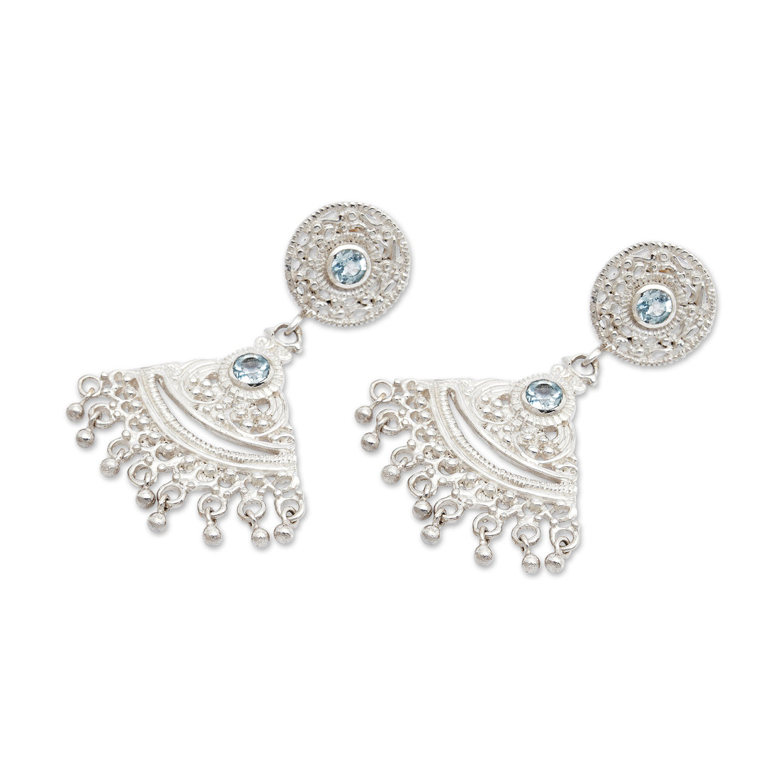 High-Polished 1-Carat Faceted Blue Topaz Chandelier Earrings - Heaven Dame