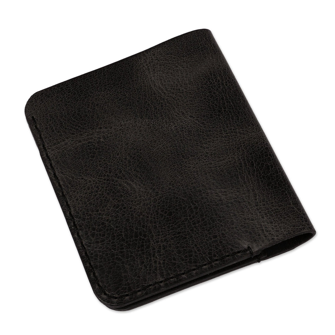 Artisan-Made Black 100% Leather Bifold Wallet from Armenia - Dark Classic