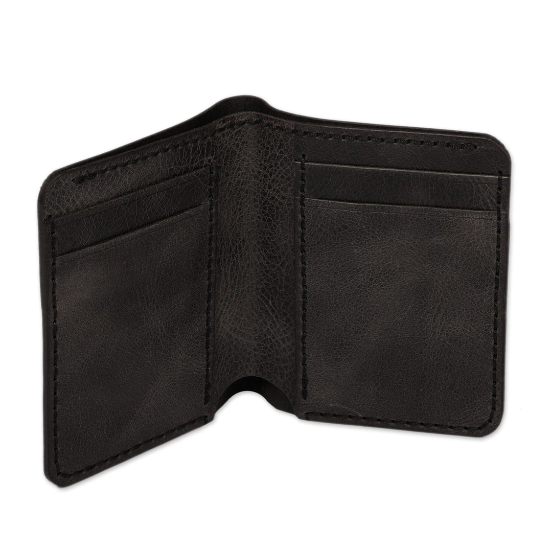 Artisan-Made Black 100% Leather Bifold Wallet from Armenia - Dark Classic
