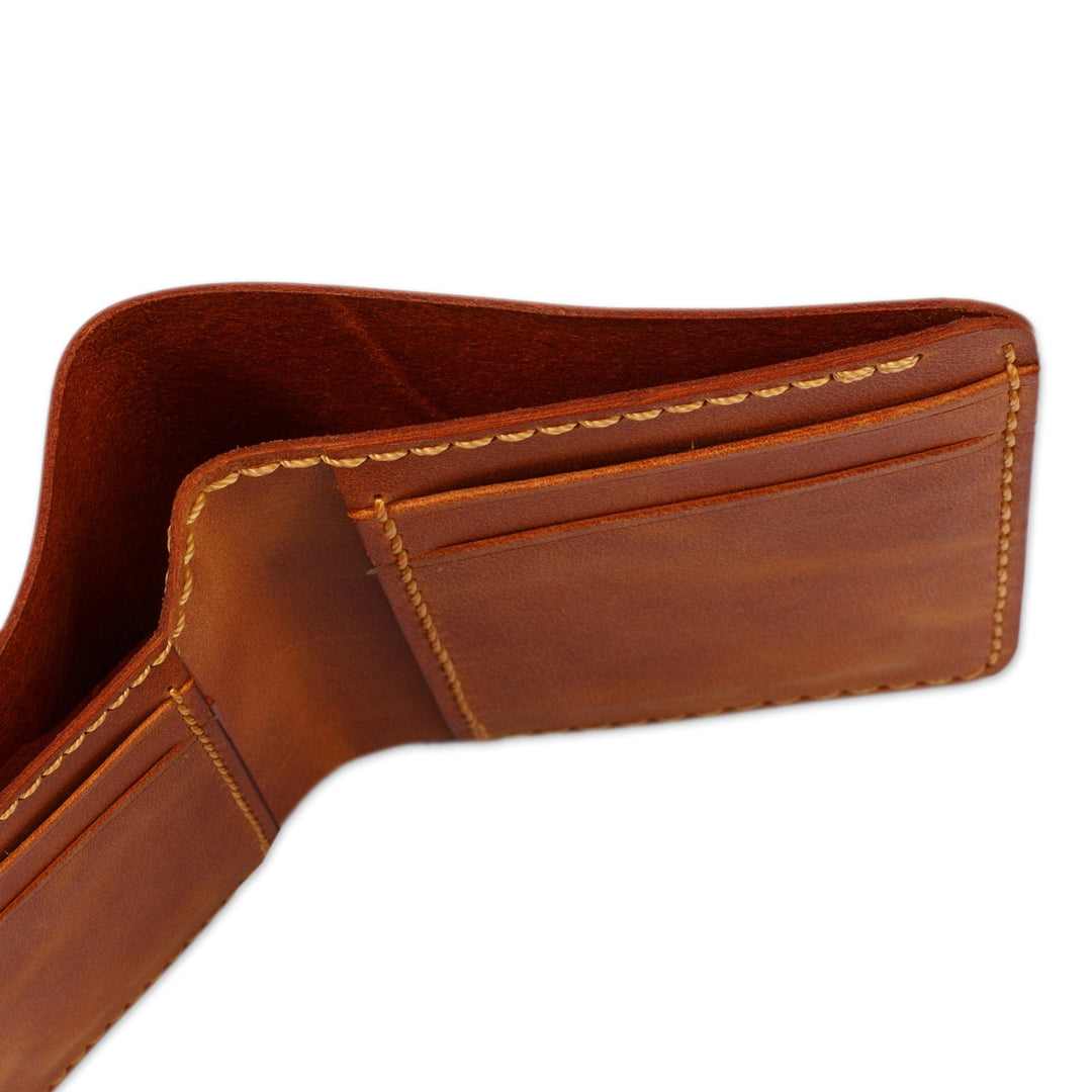 Handcrafted Brown 100% Leather Bifold Wallet from Armenia - Evening Classic