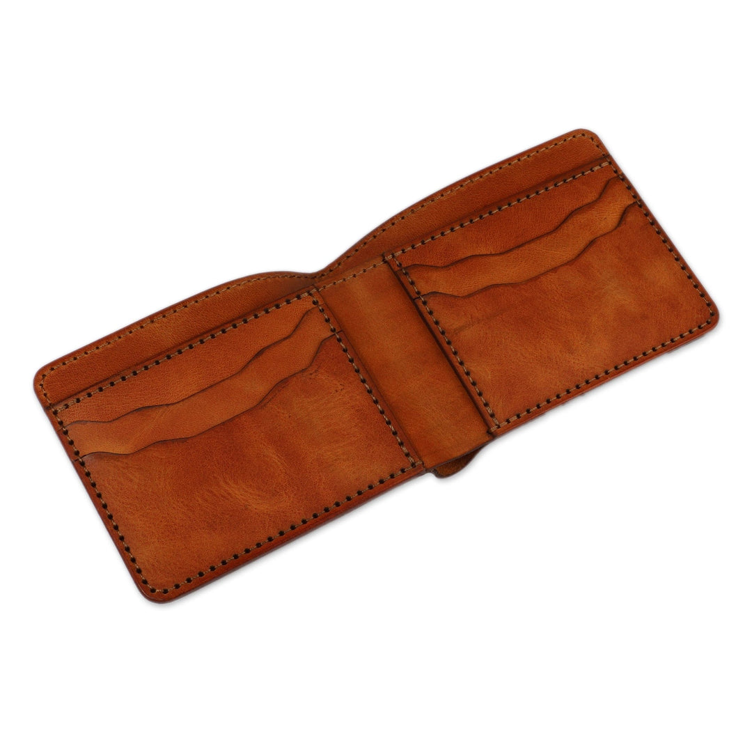 Armenian-Made Bifold 100% Leather Wallet in an Orange Hue - Successful Autumn
