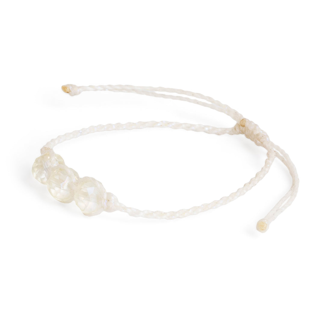 Macrame Bracelet with Crystal Beaded Pendant in White Hue - White Stellar Spark