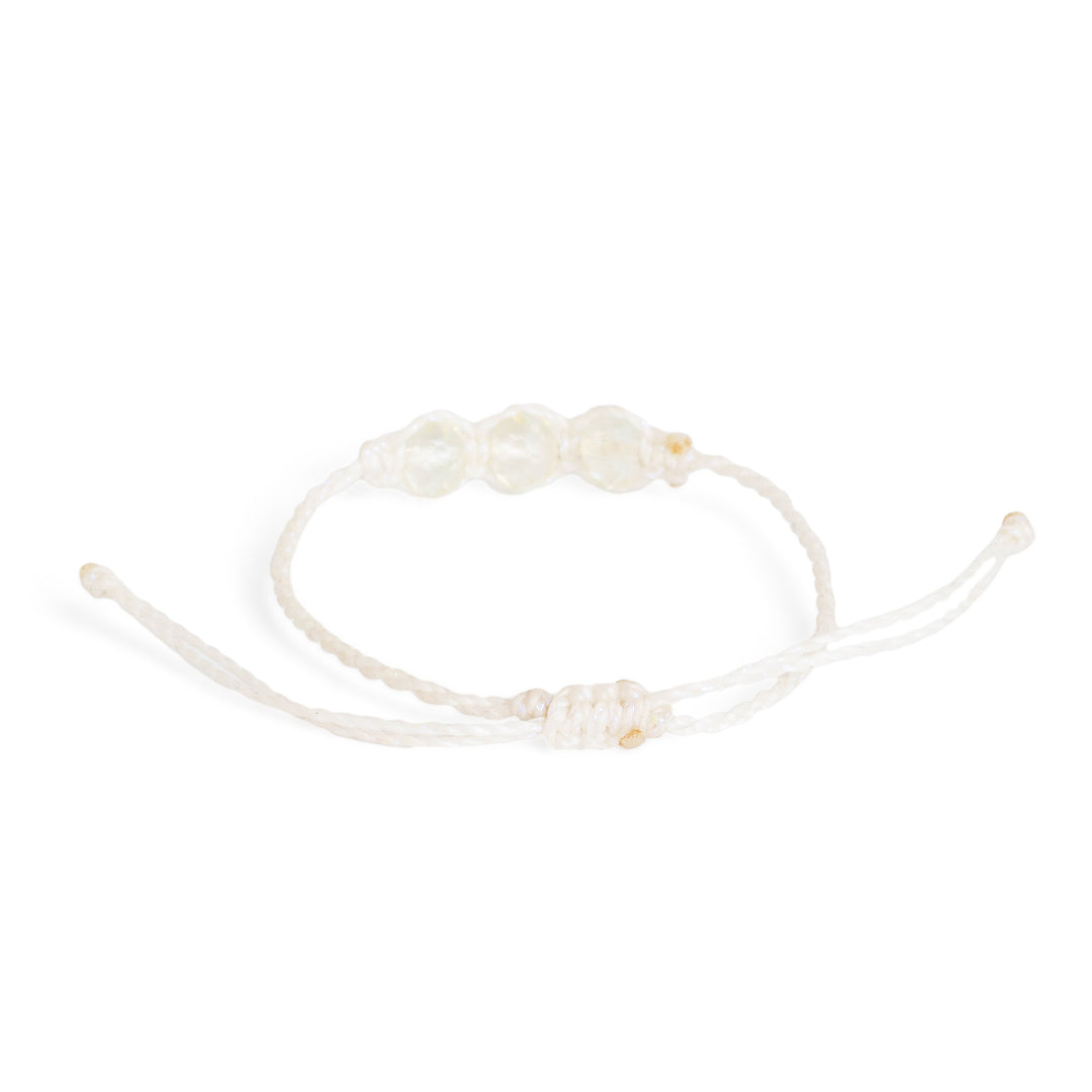 Macrame Bracelet with Crystal Beaded Pendant in White Hue - White Stellar Spark