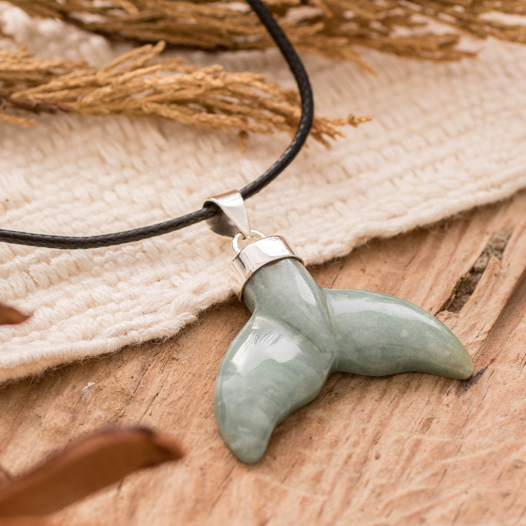 Handcrafted Whale-Themed Light Green Jade Pendant Necklace - Blissful Fins