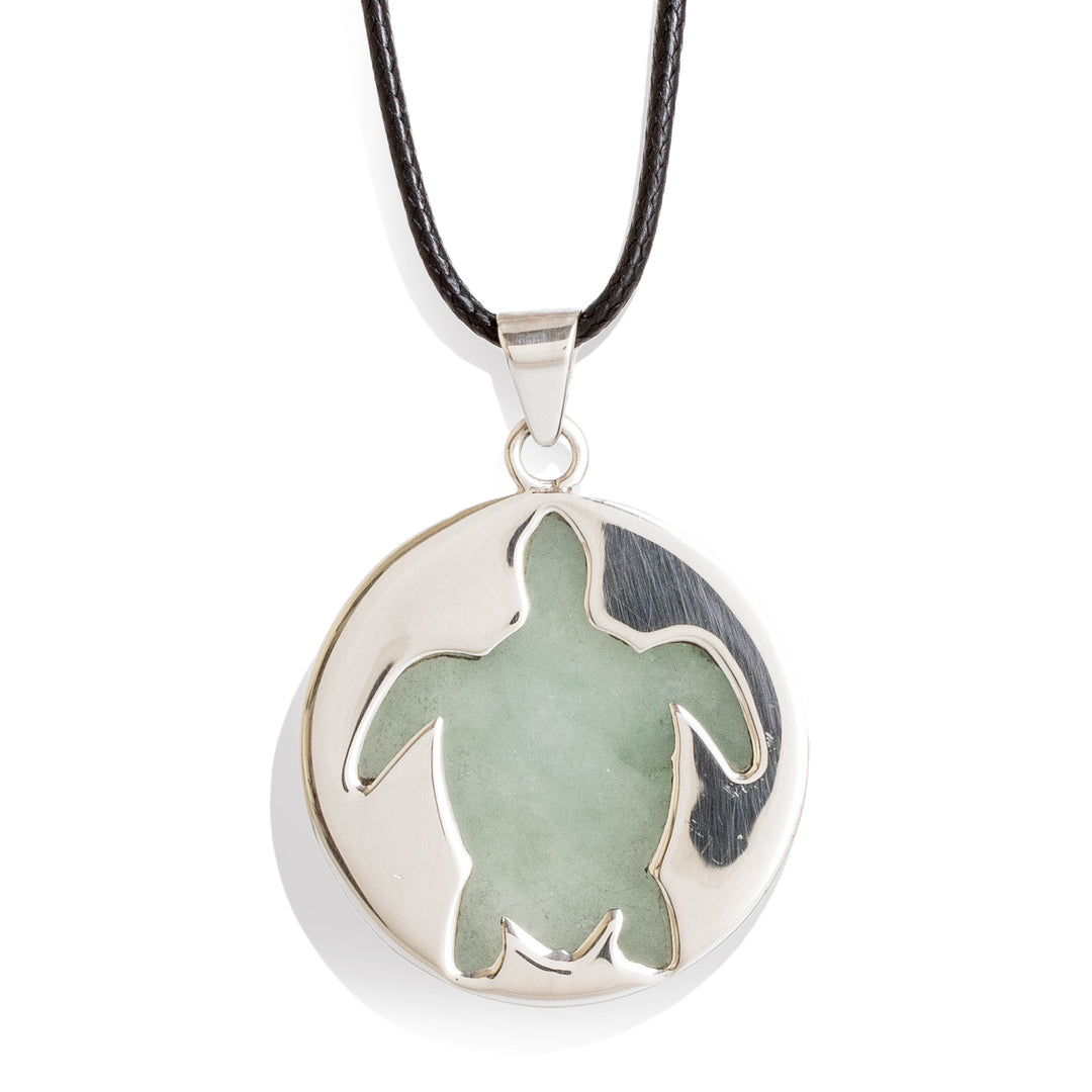 Sterling Silver and Green Jade Sea Turtle Pendant Necklace - Marine Joy