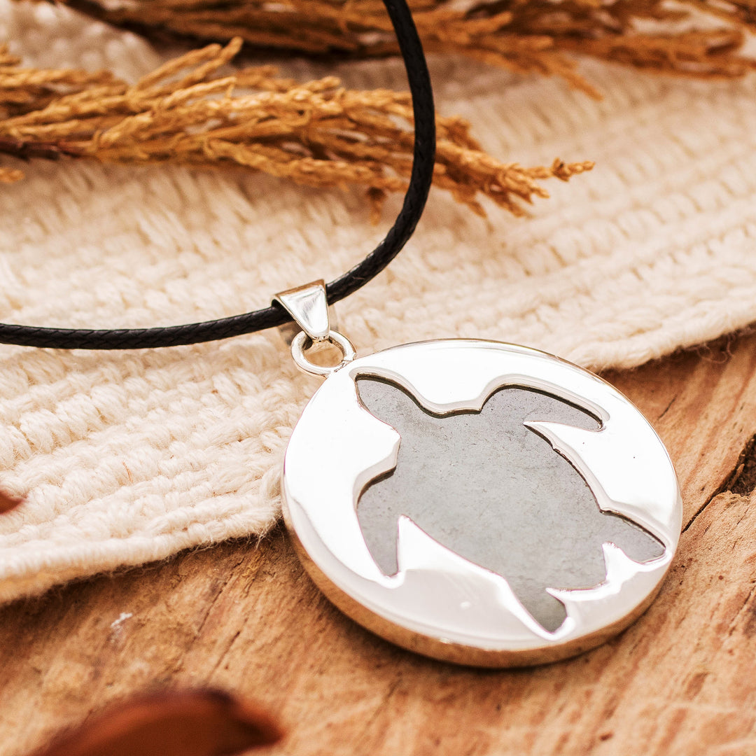 Sterling Silver and Green Jade Sea Turtle Pendant Necklace - Marine Joy