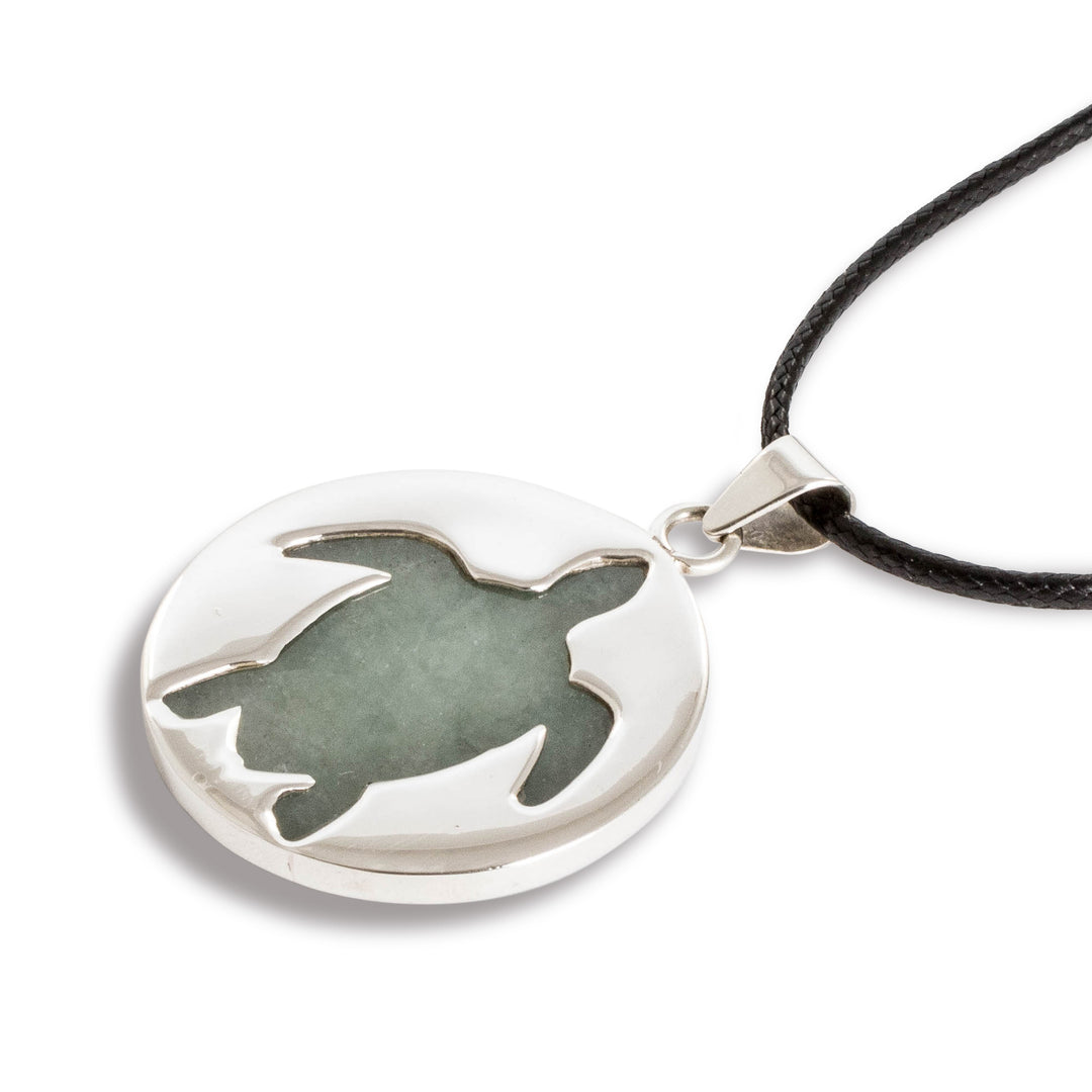 Sterling Silver and Green Jade Sea Turtle Pendant Necklace - Marine Joy