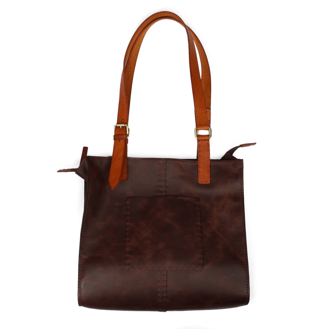 Chocolate Brown Leather Shoulder Bag with Zipper Closure - Bohemian Chocolate