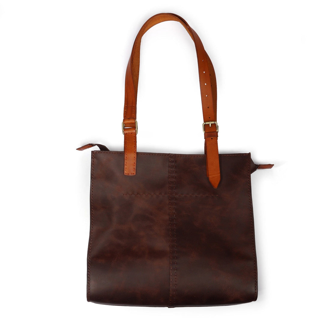 Chocolate Brown Leather Shoulder Bag with Zipper Closure - Bohemian Chocolate