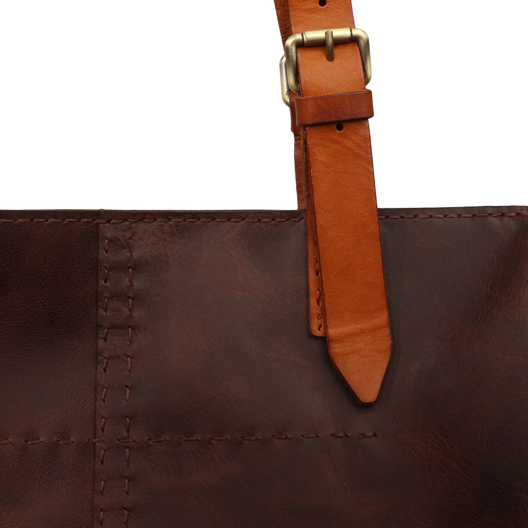Chocolate Brown Leather Shoulder Bag with Zipper Closure - Bohemian Chocolate