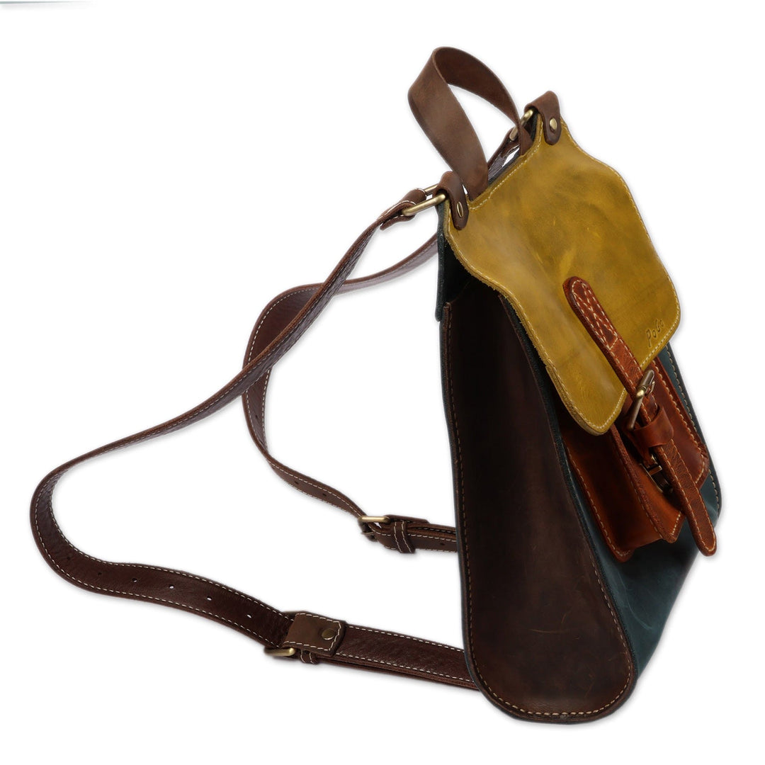 Classic Adjustable Green and Navy 100% Leather Backpack - Intellectual Essence