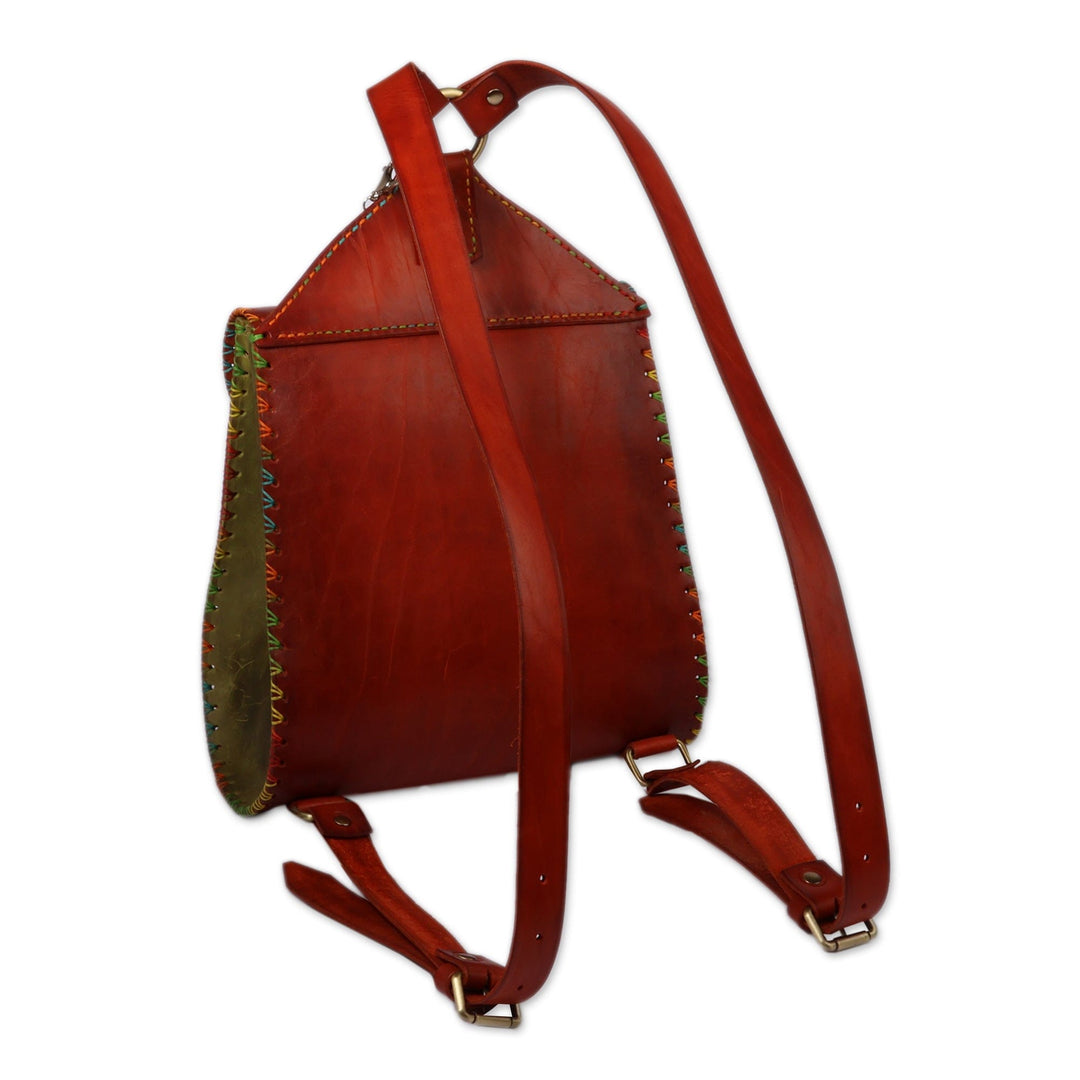 Rainbow-Accented Brown and Green Adjustable Leather Backpack - Dapper Rainbow