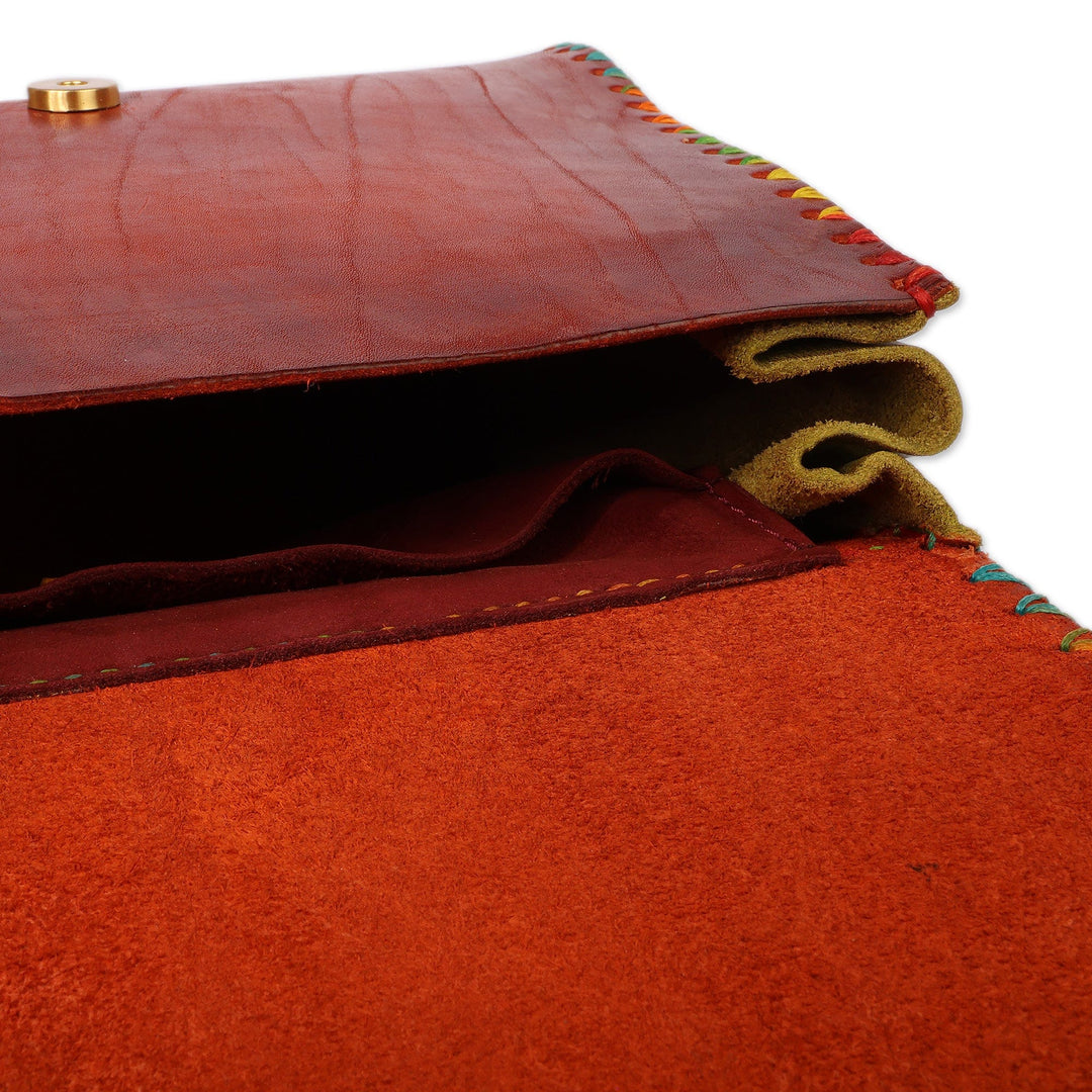 Rainbow-Accented Brown and Green Adjustable Leather Backpack - Dapper Rainbow