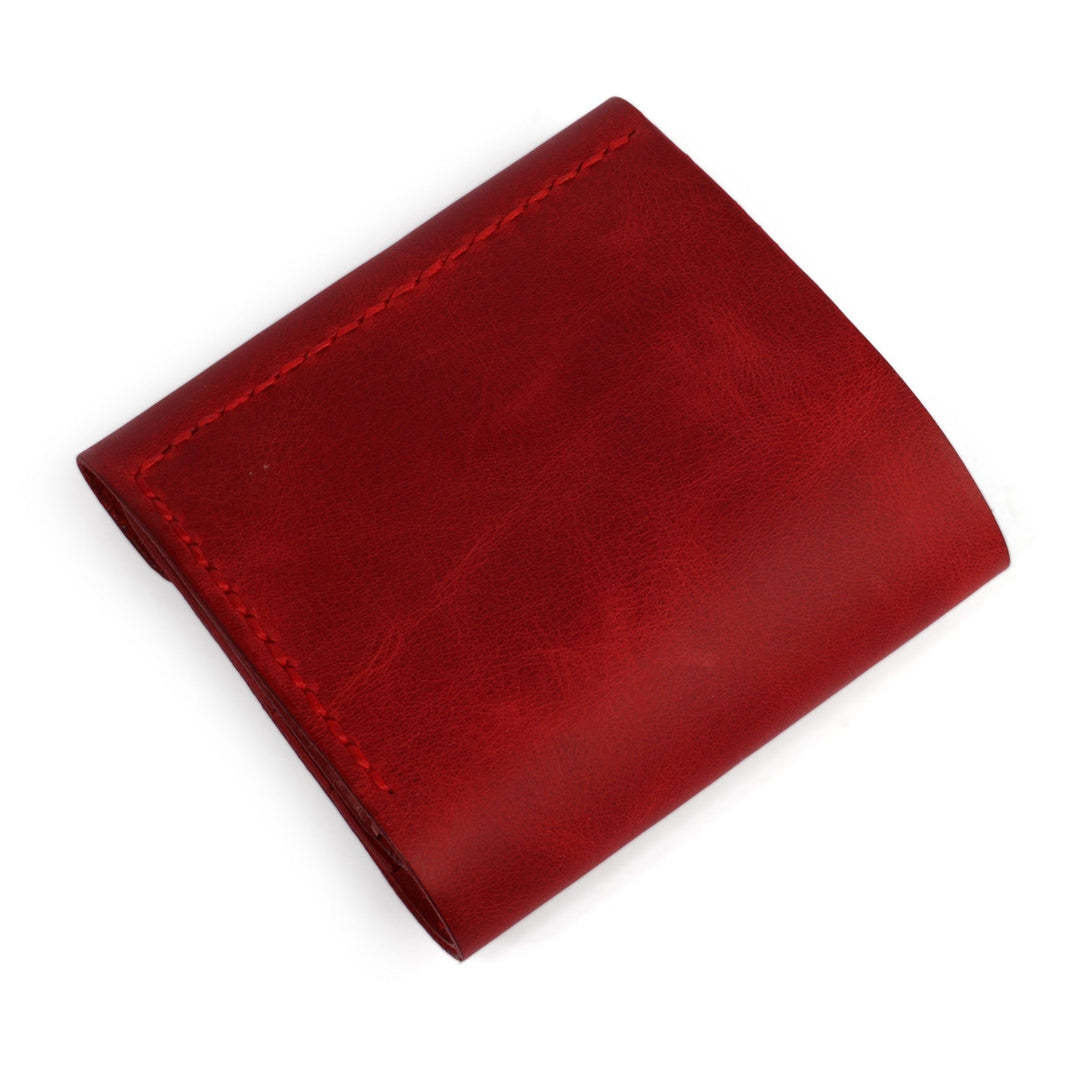 Handcrafted Minimalist Red Leather Wallet with Snap Closure - Rich Red