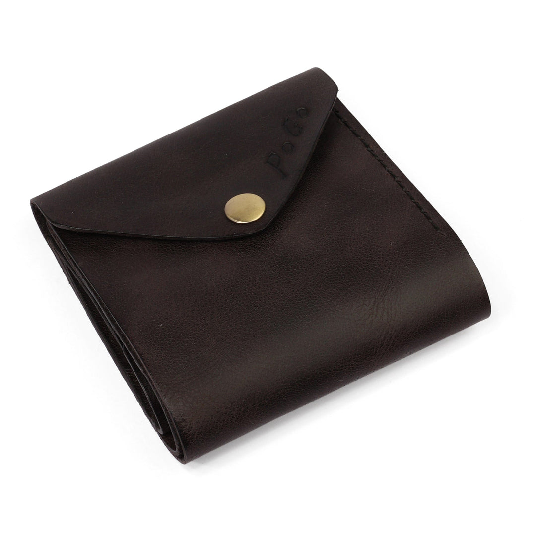Handmade Minimalist Onyx Leather Wallet with Snap Closure - Rich Onyx