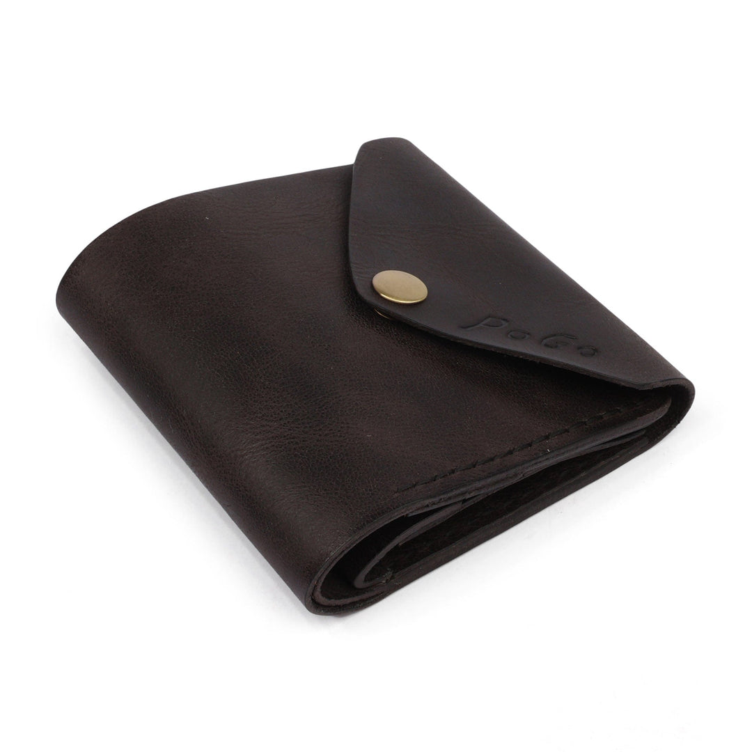 Handmade Minimalist Onyx Leather Wallet with Snap Closure - Rich Onyx