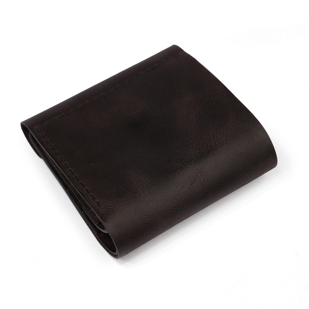 Handmade Minimalist Onyx Leather Wallet with Snap Closure - Rich Onyx
