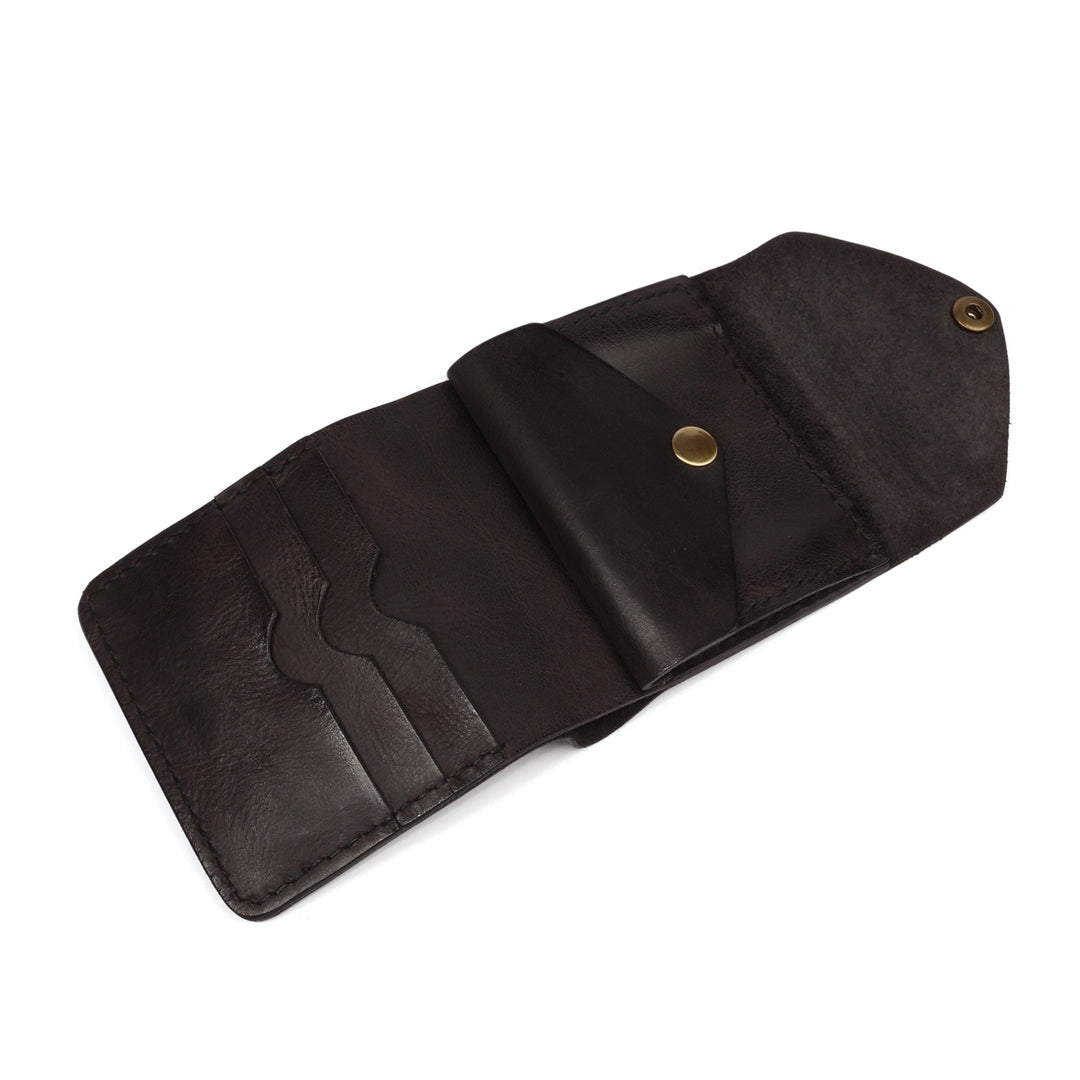 Handmade Minimalist Onyx Leather Wallet with Snap Closure - Rich Onyx