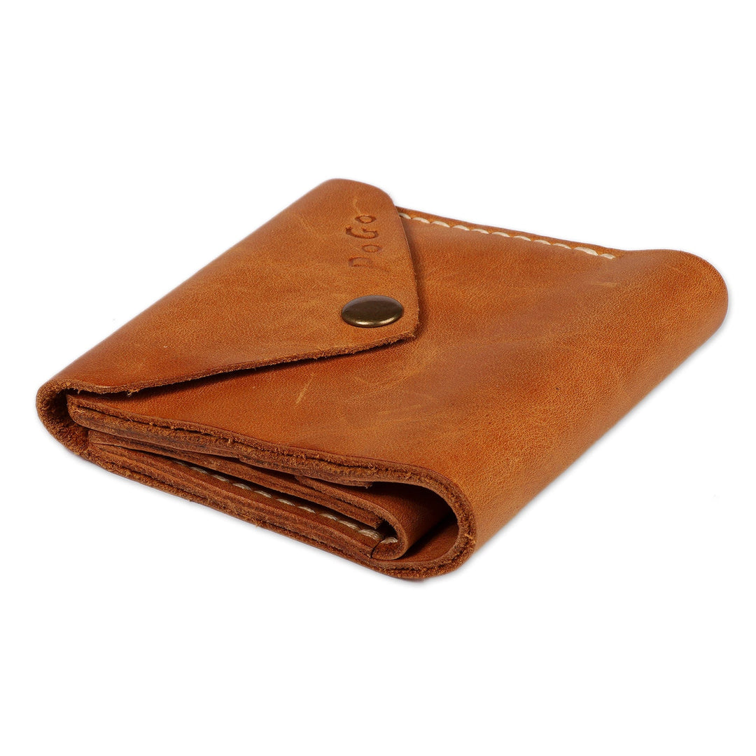 Minimalist Yellow 100% Leather Wallet with Snap Closure - Rich Yellow