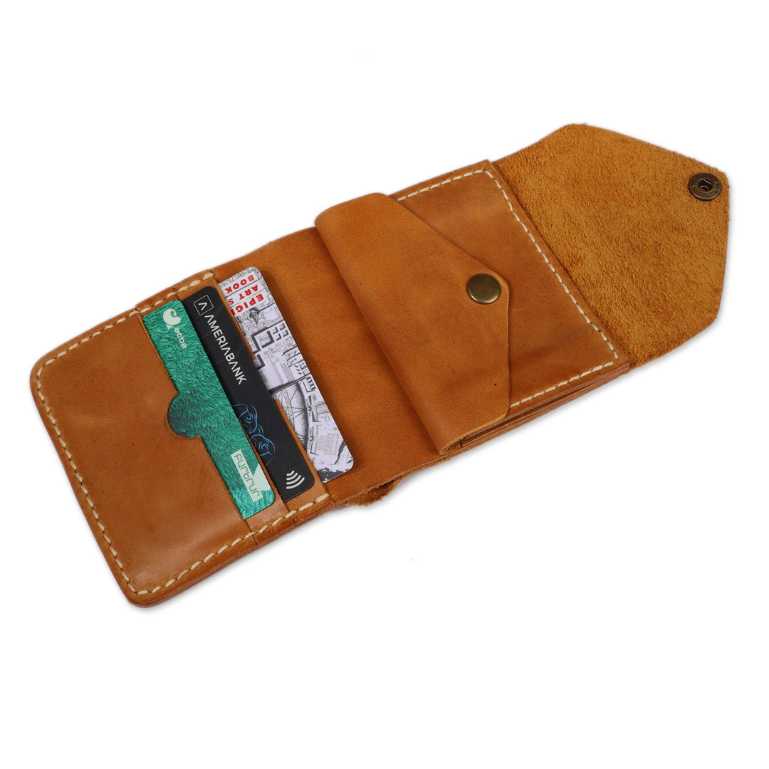 Minimalist Yellow 100% Leather Wallet with Snap Closure - Rich Yellow