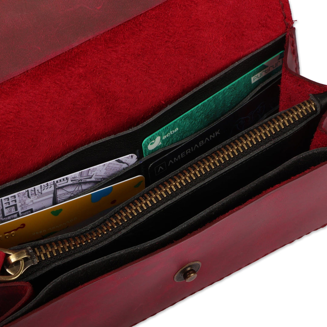 Minimalist-Inspired Burgundy Leather Clutch from Armenia - Burgundy Lady