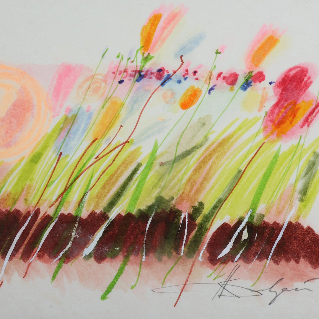 Spring-Themed Oil and Pencil on Paper Landscape Painting - Everything's Gonna Be Alright