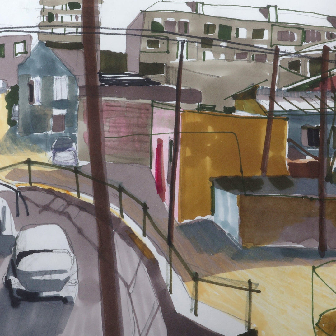 Signed Impressionist Yerevan Cityscape Ink on Paper Painting - Hidden Yerevan