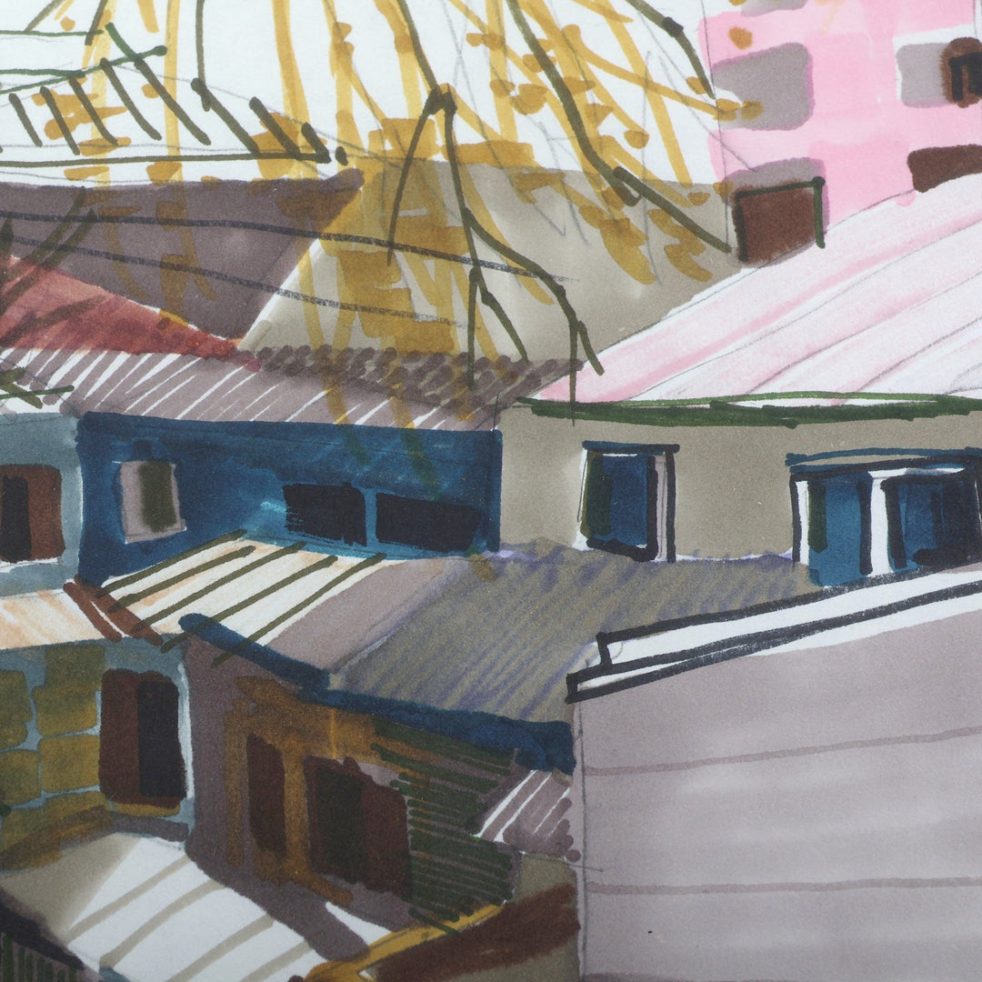 Signed Impressionist Yerevan Cityscape Ink on Paper Painting - Hidden Yerevan