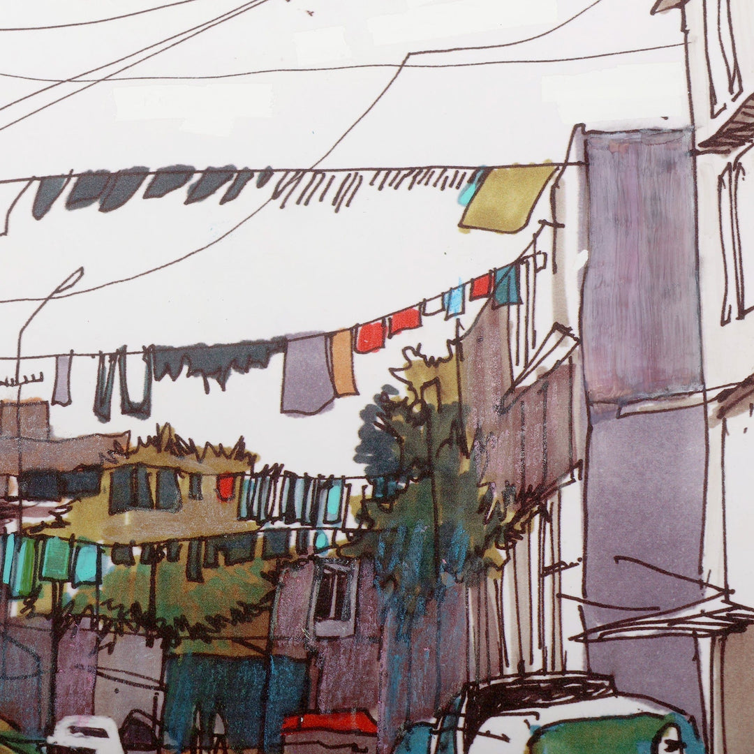 Impressionist Ink on Paper Painting of The Zeitoon District - Zeitoon