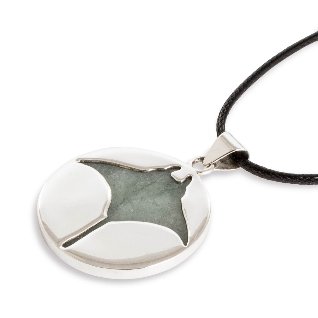 Ray-Themed Sterling Silver and Green Jade Pendant Necklace - Resilient Joy