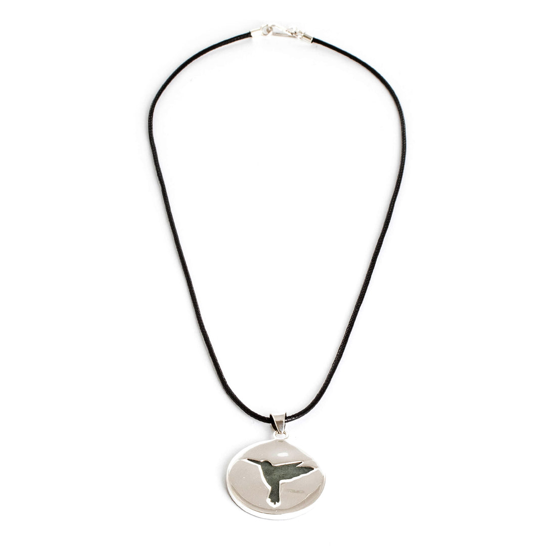 High-Polished Hummingbird-Themed Green Jade Pendant Necklace - Harmonious Joy