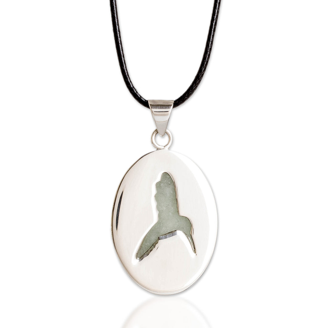 Oval Sterling Silver and Jade Hummingbird Pendant Necklace - Spirited Harmony
