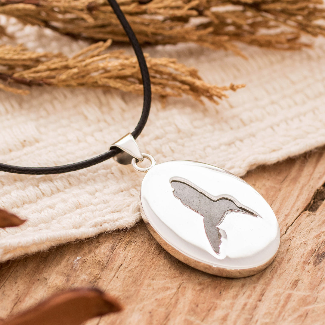 Oval Sterling Silver and Jade Hummingbird Pendant Necklace - Spirited Harmony
