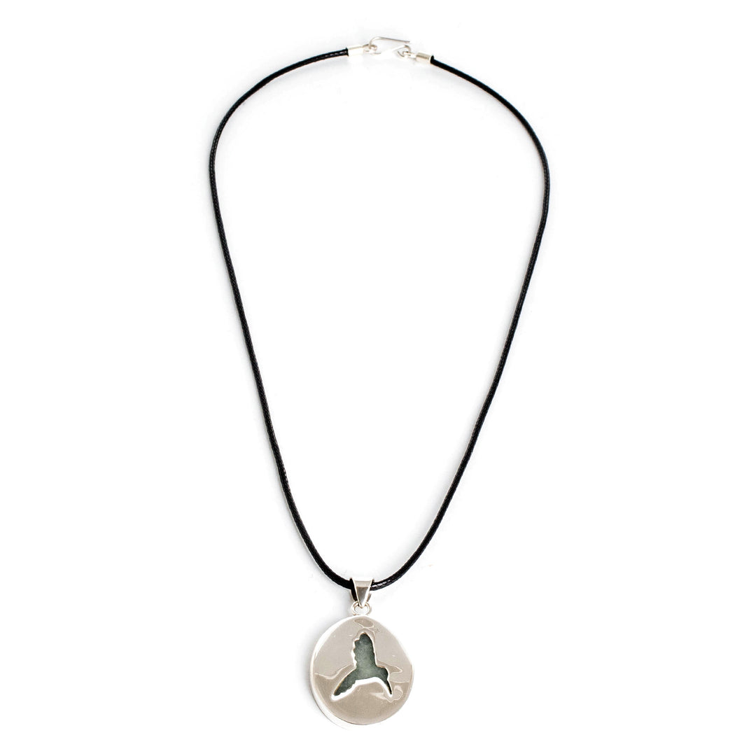 Oval Sterling Silver and Jade Hummingbird Pendant Necklace - Spirited Harmony